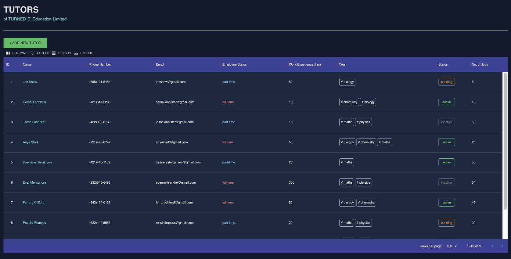 Tutor Management System Demo